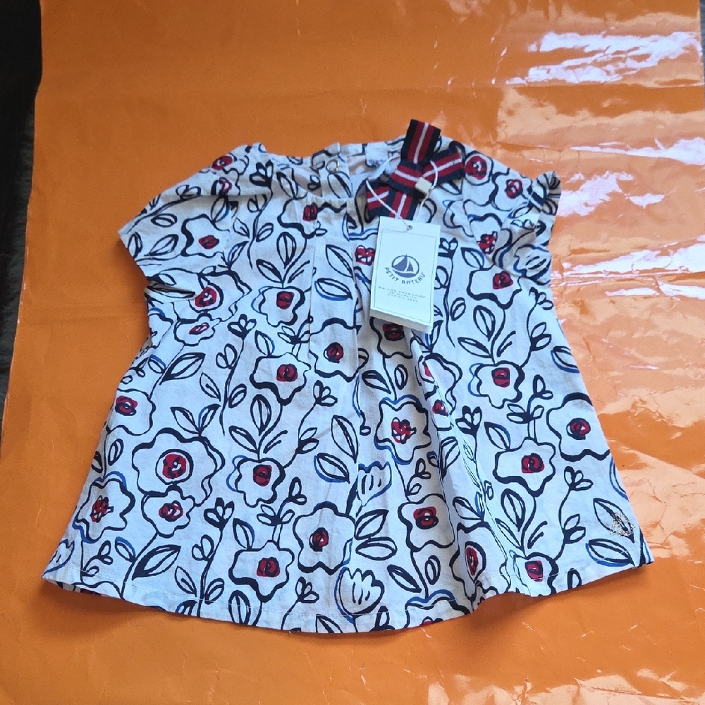 Nwt! Petit Bateau Baby Girl Blouse Top 100% Cotton